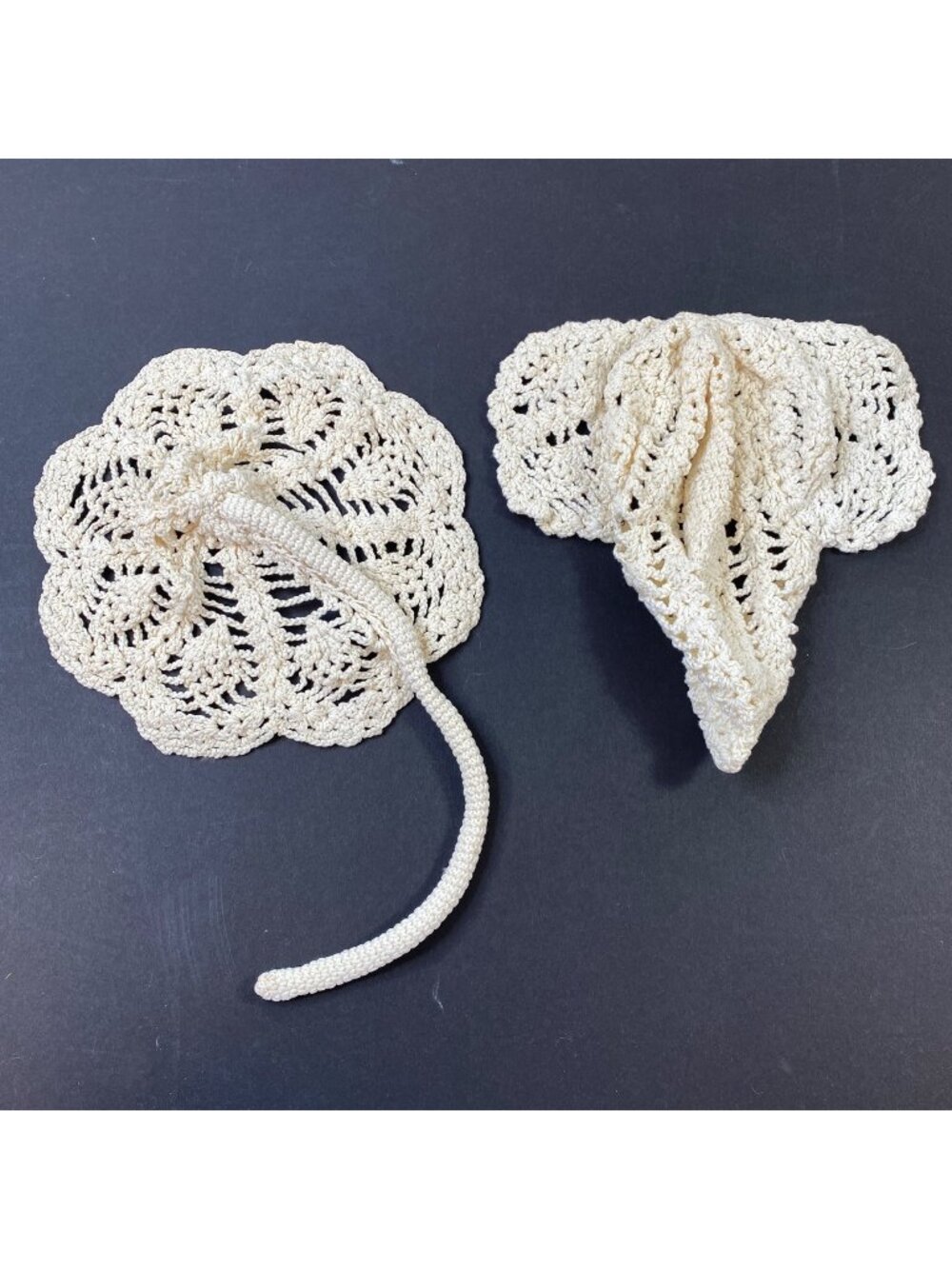 Set Of 2 Vintage Handmade Crochet Beige Lace Home Decor Items